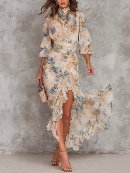 Ysolde – Robe longue fleurie à jupe volantée, image 1