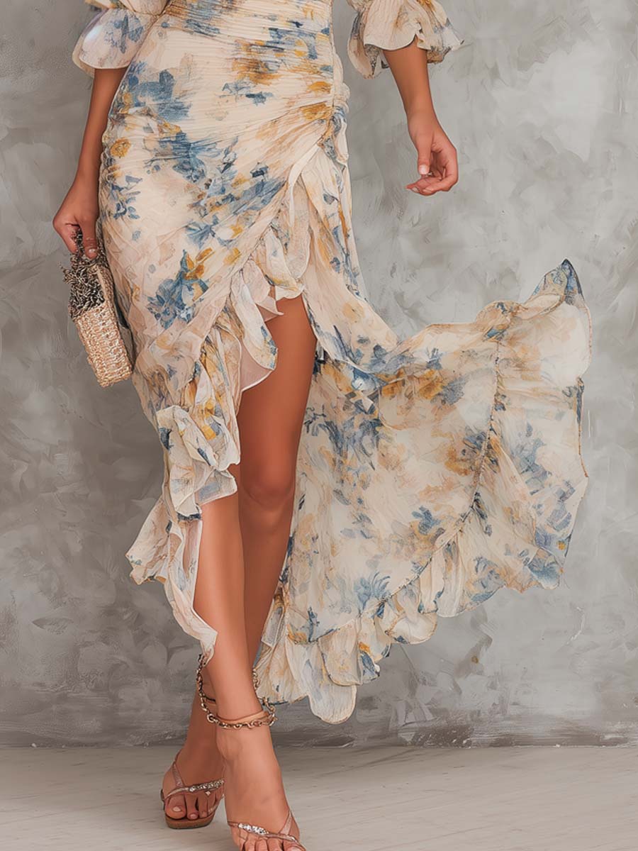 Ysolde – Robe longue fleurie à jupe volantée, image 4