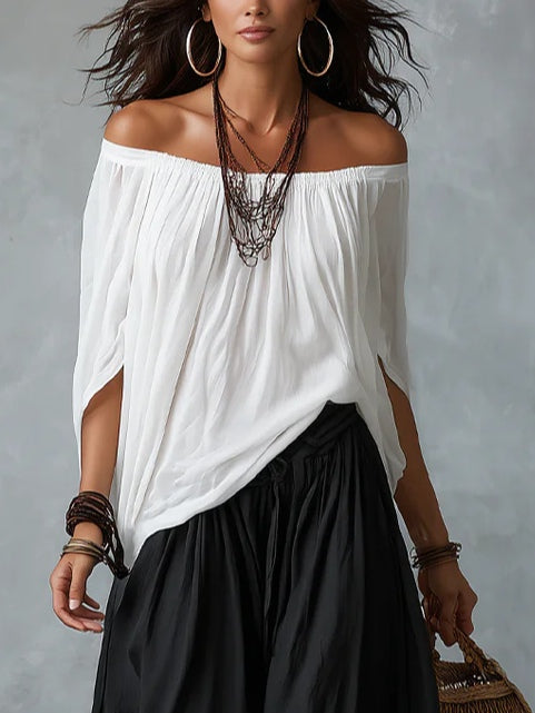 Mara – Ensemble blouse épaules dénudées et pantalon palazzo, image 1