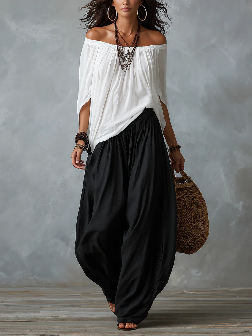 Mara – Ensemble blouse épaules dénudées et pantalon palazzo, image 3