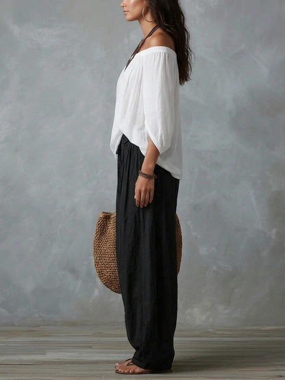 Mara – Ensemble blouse épaules dénudées et pantalon palazzo, image 5