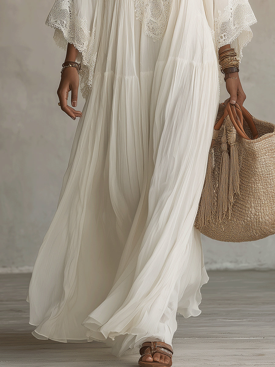 Indara – Robe longue blanche à col V, image 5