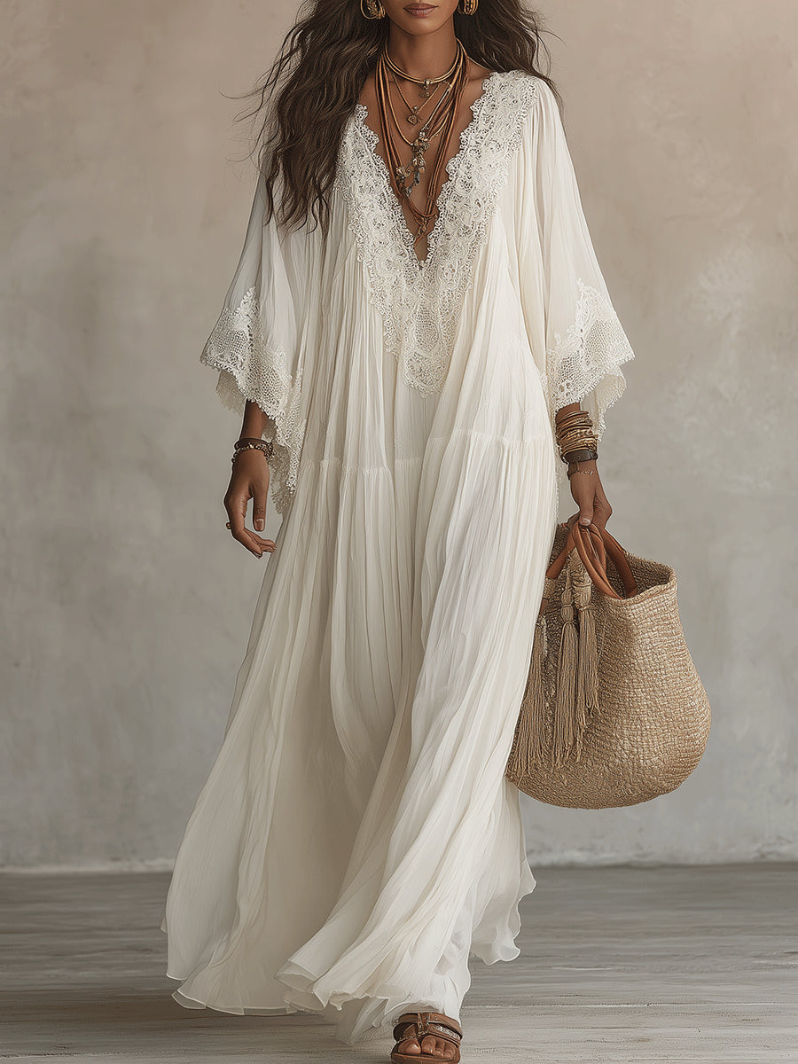 Indara – Robe longue blanche à col V, image 2
