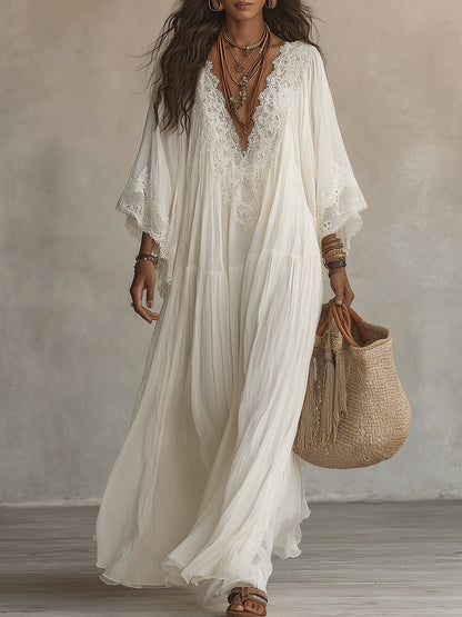 Indara – Robe longue blanche à col V, image 2