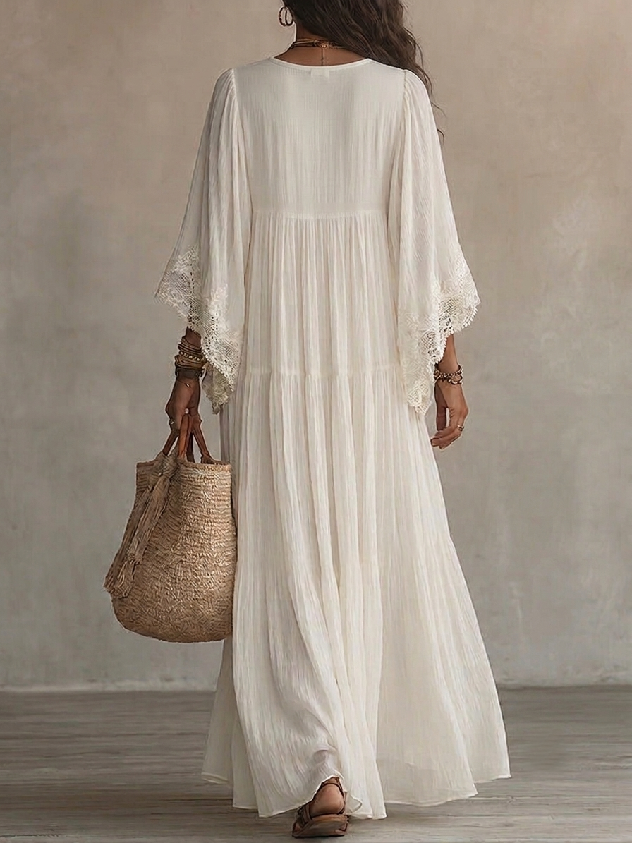 Indara – Robe longue blanche à col V, image 1