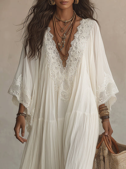 Indara – Robe longue blanche à col V, image 4