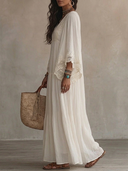 Indara – Robe longue blanche à col V, image 3