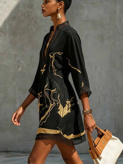 Diana – Robe courte noire et dorée à col V, image 3