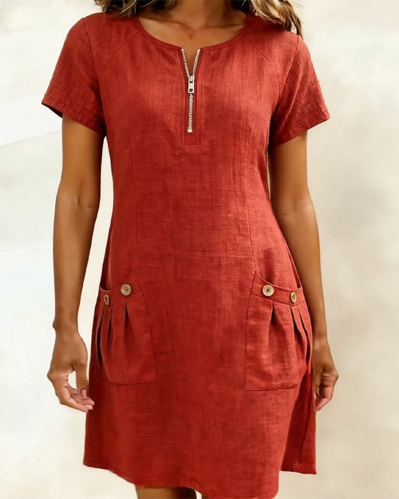 Pauline – Robe légère en coton et lin, coloris Rouge