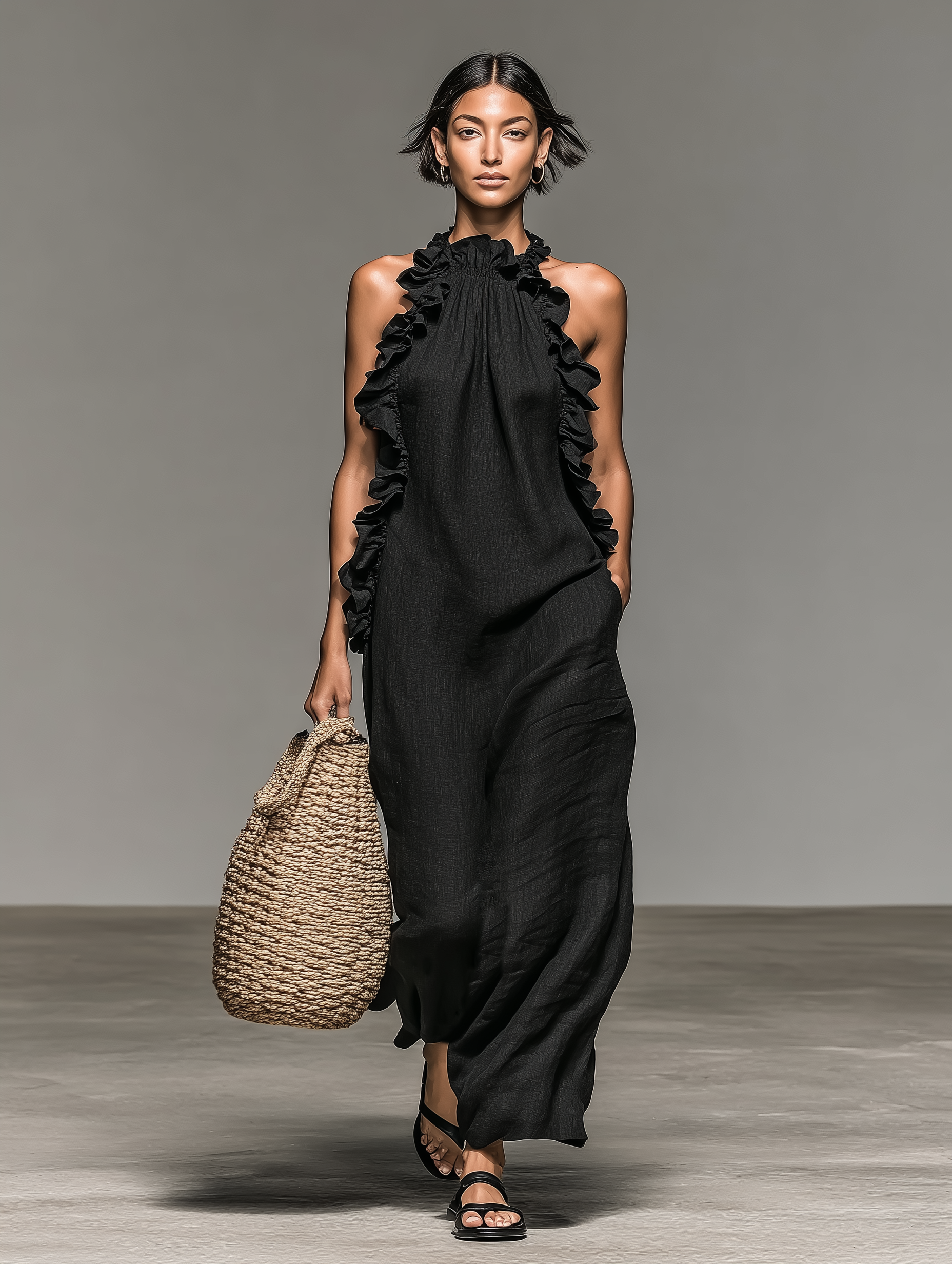Aliette – Robe longue fluide à volants et poches, image 1