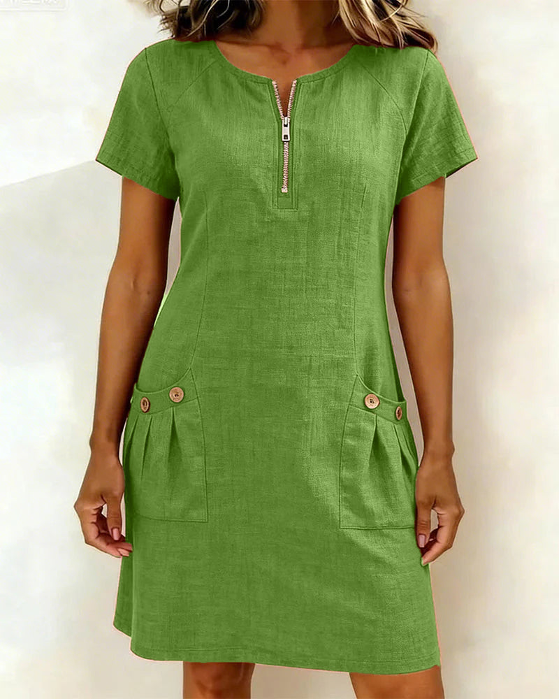 Pauline – Robe légère en coton et lin, coloris Vert
