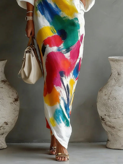 Léocadie – Robe longue asymétrique à imprimé abstrait, image 3