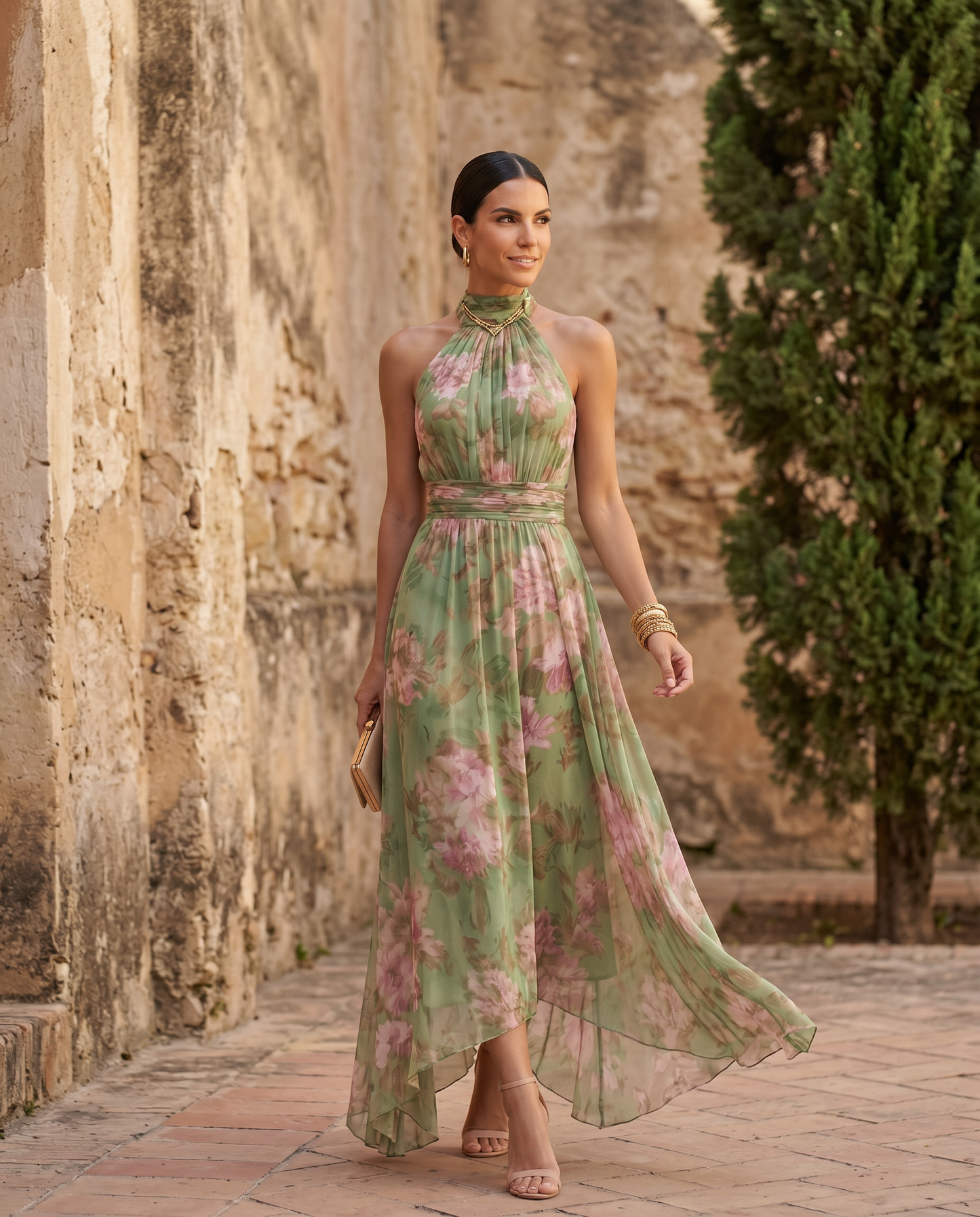 Éva – Robe longue fleurie à col halter, image 1