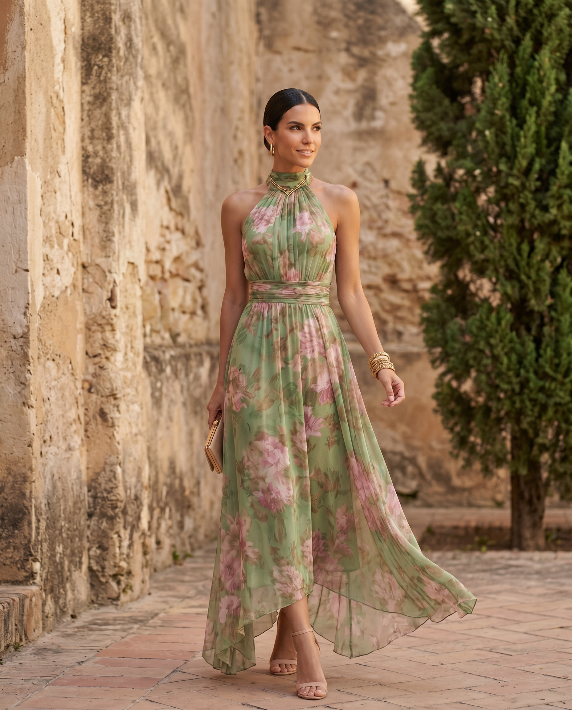 Éva – Robe longue fleurie à col halter, image 1
