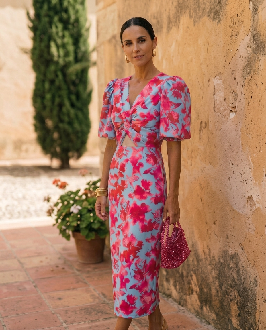 Léa – Robe midi imprimée à manches bouffantes, image 3