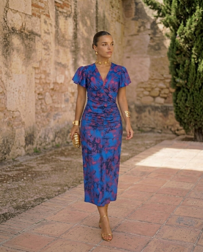 Léa – Robe midi imprimée à manches bouffantes, image 2