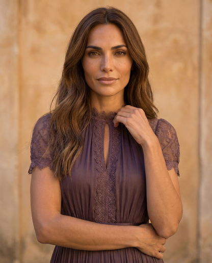 Apolline – Robe longue violette en mousseline, image 4