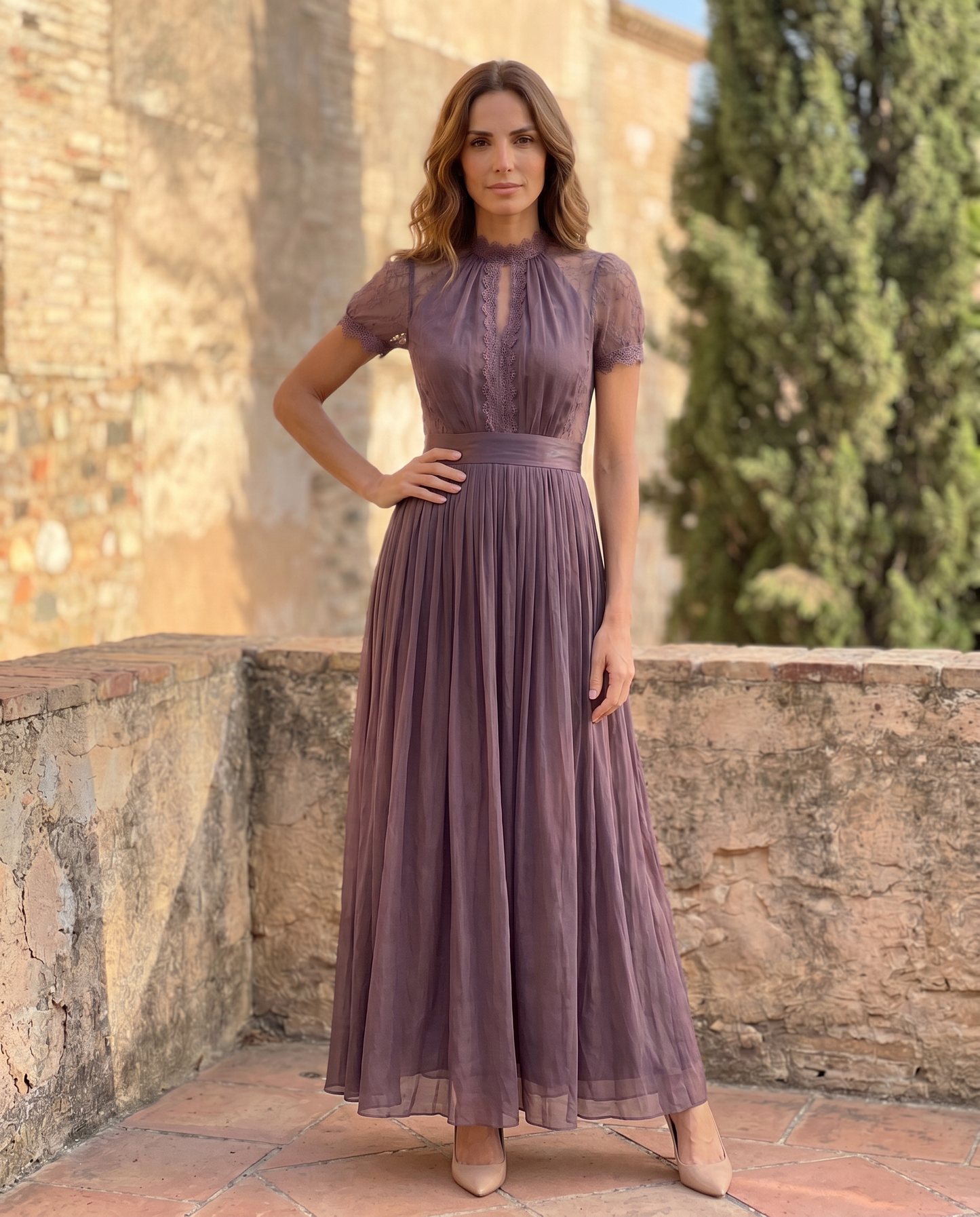Apolline – Robe longue violette en mousseline, image 2